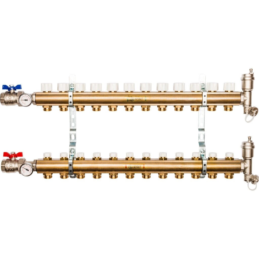 STOUT Распределительный коллектор из латуни без расходомеров 12 вых. SMB 0468 000012 от компании MetSnab - фото 1