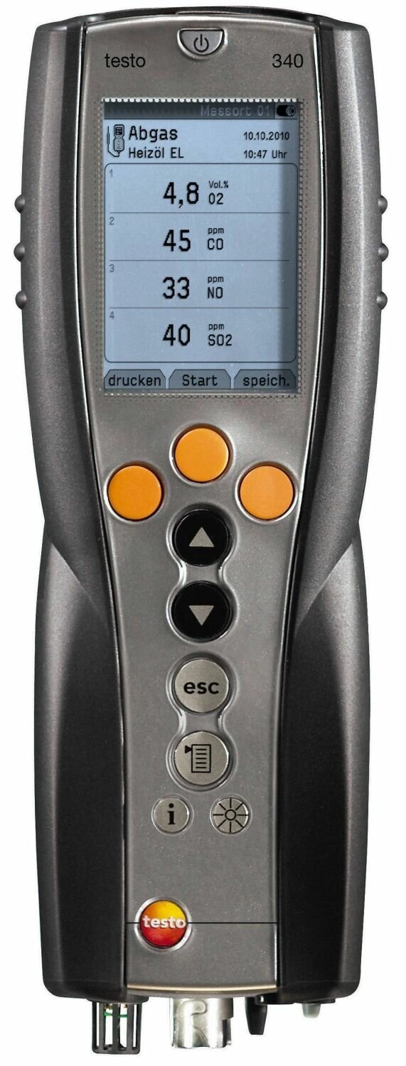 Testo Testo 340 газоанализатор в комплекте с аккумуляторами, протоколами калибровки и ремнем для переноски 0632 3340 от компании MetSnab - фото 1