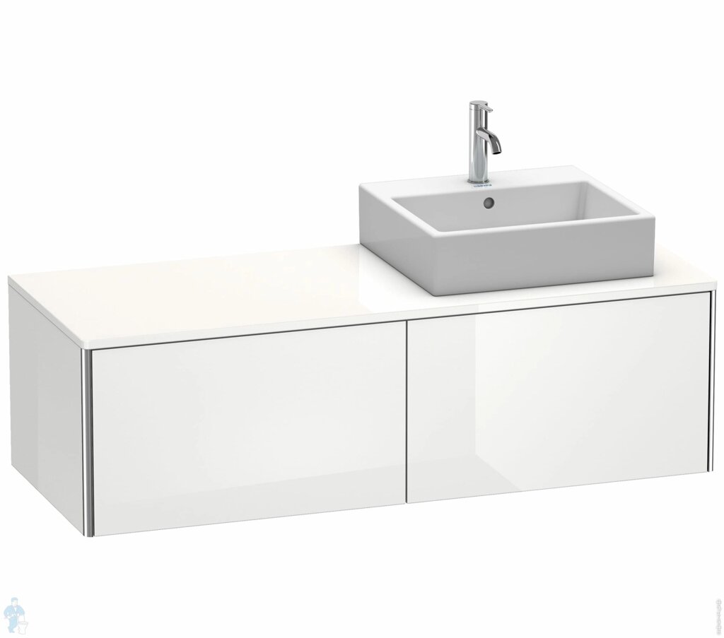 Тумба под раковину справа Duravit XSquare 1400х400х548 подвесная, 2 ящика, белый глянец XS4903R2222 от компании MetSnab - фото 1