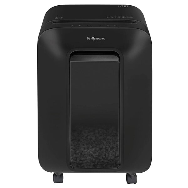 Уничтожитель документов FELLOWES Powershred LX201, черный, DIN P-5, 2х12 мм, 12 листов, 22 литров, Jam Proof, SafeSense от компании MetSnab - фото 1