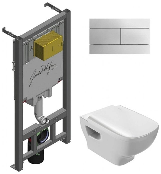 Унитаз с инсталляцией подвесной Jacob Delafon Struktura EDE102+E29025-NF+E4316-CP с горизонтальным выпуском от компании MetSnab - фото 1