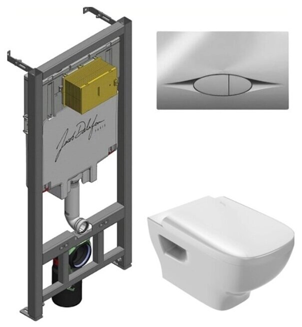 Унитаз с инсталляцией подвесной Jacob Delafon Struktura EDE102+E29025-NF+кнопка E29027-CP с горизонтальным выпуском от компании MetSnab - фото 1