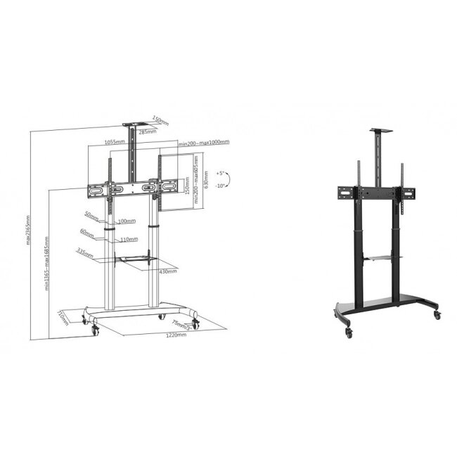 Универсальная Mобильная стойка CS-T60L для дисплеев 60quot;-100 от компании MetSnab - фото 1