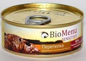 BioMenu Sensitive Консервы для Кошек мясной паштет с Перепелкой
