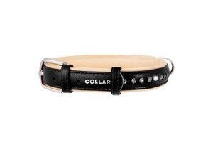 CoLLaR Brilliance / Ошейник Колар для собак Кожаный Двойной со Стразами Маленькими Черный