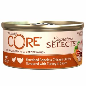 CORE Cat Signature Selects Shredded Boneless Chicken with Turkey / Консервы Кор для кошек Измельченное Куриное филе с Индейкой в соусе (цена за упаковку)