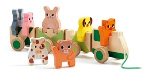 Деревянная игрушка Djeco Пирамидка-паровозик Домашние животные