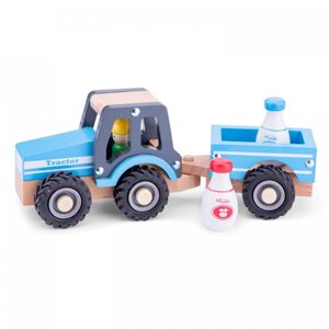 Деревянная игрушка New Cassic Toys Трактор с прицепом молоко