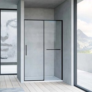 Душевая дверь в нишу Vincea Slim Soft 110 см, профиль черный, стекло прозрачное VDS-1SS110CLB