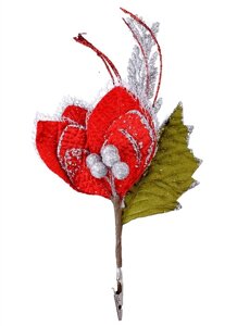 Елочное украшение Рождественский цветок (красный) (пластик) (20 см)