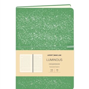 Ежедневник недат. А5 136л LUMINOUS зеленое сияние, иск. кожа, интегр. переплет, торец в цвет обл, на резинке, тонир. блок, ляссе