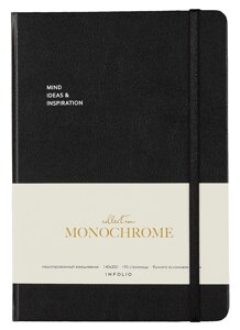 Ежедневник недат. А5 96л Monochrome черный, тв. переплет, резинка, тонир. блок, шелкограф., ляссе