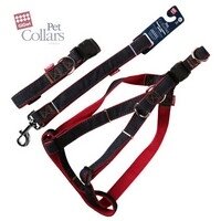 GiGwi Pet Collar Set / Набор Гигви Поводок-Ошейник XL-Шлейка 48-70см Джинса & нейлон c Красными вставками 2,5х120см