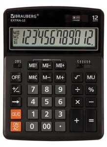 Калькулятор 12 разрядный настольный, двойн. питание, черный, 206*155мм