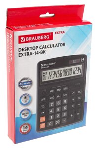 Калькулятор 14 разрядный настольный, 2-е питание, к/к с подвесом, Brauberg