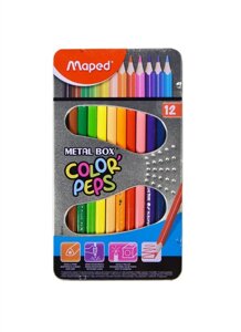 Карандаши цветные 12цв COLORPEPS трехгранные, мет/кор, подвес, MAPED