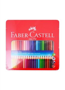 Карандаши цветные 24цв Grip, трехгран., в метал. кор., Faber-Castell