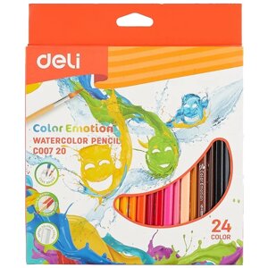 Карандаши цветные акварельн. 24цв Color Emotion, трехгранные, к/к, подвес, DELI