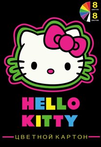 Картон цветной 08цв 08л А4 Hello Kitty Neon в папке, немелованный, 220г/м2