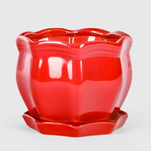 Кашпо керамическое для цветов Shine Pots 15x11см красный глянец