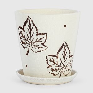 Кашпо керамическое для цветов Shine Pots 20x20см белый+листья