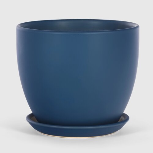 Кашпо керамическое для цветов Shine Pots 23x18см синий матовый