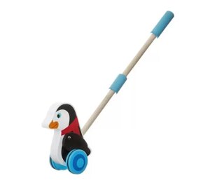 Каталка-игрушка Bondibon Игрушка деревянная каталка с ручкой Пингвин