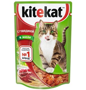 Kitekat / Паучи Китикет для кошек Говядина в желе (цена за упаковку)