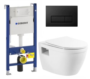 Комплект 3 в 1 инсталляция Geberit Duofix + Унитаз подвесной BelBagno Loto BB070CHR/SC + кнопка черная глянцевая