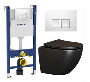 Комплект 3 в 1 инсталляция Geberit Duofix + Унитаз подвесной Ceramica Nova Metropol CN4002MB + кнопка белая