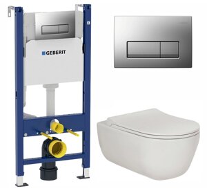 Комплект 3 в 1 инсталляция Geberit Duofix UP100 + Унитаз подвесной Berges Wasserhaus Ego XL 082118 + кнопка хром матовый