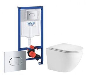 Комплект 3 в 1 инсталляция Grohe Solido 38981000 + Подвесной унитаз WeltWasser Merzbach 043 GL-WT + кнопка хром