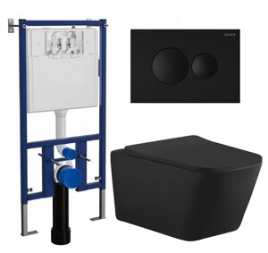 Комплект 3 в 1 инсталляция Loranto 4501 + Унитаз подвесной Aquanet Tavr-W BW 287011 + кнопка черная матовая