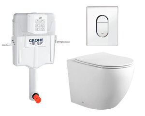 Комплект 3 в 1 смывной бачок скрытого монтажа Grohe GD2 + Унитаз приставной Акватек Европа AQ1902-00 + Кнопка Arena Cosmopolitan хром