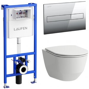 Комплект Laufen 8.6996.6.000.000. R унитаз безободковый, с микролифтом + система инсталляции с кнопкой смыва