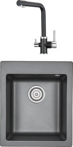 Комплект Мойка кухонная Granula GR-4201 шварц + Смеситель для кухни Granula GR-2015 шварц