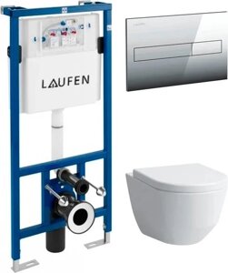 Комплект Система инсталляции для унитазов Laufen Lis CW1 8.9466.0 + Унитаз подвесной Laufen Pro Rimless 8.2096.6.000.000.1 без ободка + Кнопка смыва Laufen Lis AW1 8.9566.1.004.000.1 хром + Крышка-сиденье Laufen Pro