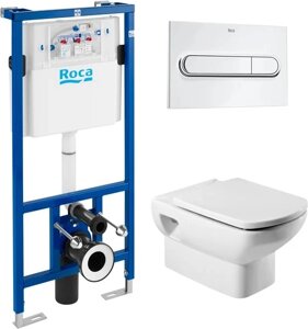 Комплект Система инсталляции для унитазов Roca DUPLO WC 890090020 + Кнопка смыва Roca PL1 Dual хром + Крышка-сиденье Roca Dama Senso ZRU9302820 c микролифтом, петли хром + Унитаз подвесной Roca Dama Senso 346517000