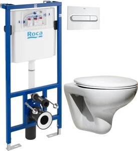 Комплект Система инсталляции для унитазов Roca DUPLO WC 890090020 + Кнопка смыва Roca PL1 Dual хром + Крышка-сиденье Roca Mateo ZRU9302822 с микролифтом, петли хром + Унитаз подвесной Roca Mateo 7346200000