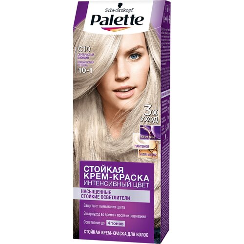 Крем-краска для волос Palette Интенсивный цвет 10-1, C10 Серебристый блондин 110 мл