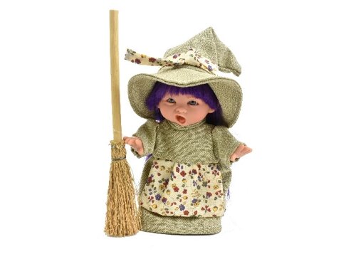 Lamagik S. L. Пупс-мини Ведьмочка с фиолетовыми волосами в бежевом платье и шляпе 18 см
