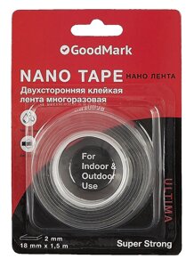 Лента клейкая 18мм*1,5м Nano tape двустор., GoodMark