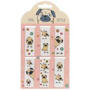 Магнитные закладки «Pug style», 6 штук