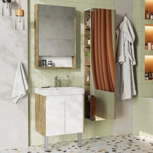 Мебель для ванной Акватон Сканди 55 белая глянцевая, дуб рустикальный