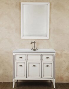 Мебель для ванной La Beaute Classic Vivien 100 белый с патиной, фурнитура серебро