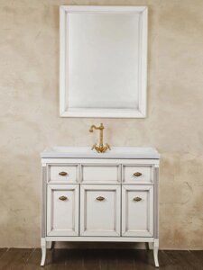 Мебель для ванной La Beaute Classic Vivien 90 белый с патиной, фурнитура бронза
