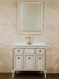 Мебель для ванной La Beaute Classic Vivien 90 слоновая кость с патиной, фурнитура бронза