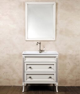 Мебель для ванной La Beaute Classic Vivien Cassetto 80 белый с патиной, фурнитура серебро