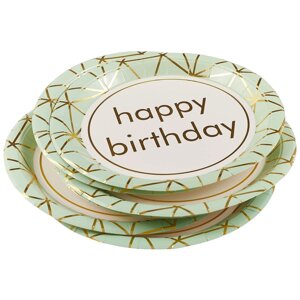 Набор бумажных тарелок «Happy birthday», мятные, 6 штук, 22 см