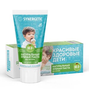 Натуральная детская зубная паста Synergetic Ванильный пломбир, для детей от 3 до 6 лет, 50 г